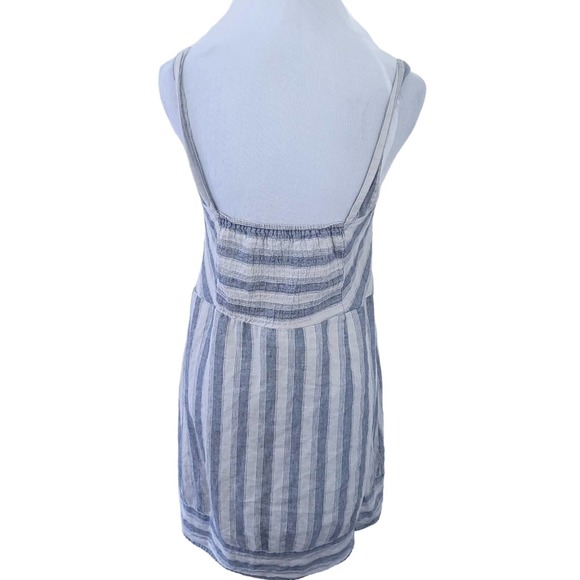 Kimchi Blue Linen Cotton Summer Dress Striped Medium Blue/Gray, Smocked Back - Picture 4 of 7